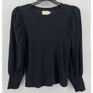Nation LTD Shirt Women Small Top Black Pima Cotton Long Sleeve Puff Light Casual